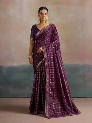 Tasrika Digital Print Bandhani Silk Blend Saree(Purple)