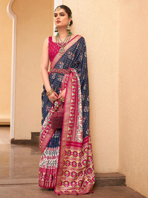 ANOUK Printed Patola Silk Blend Saree(Blue)