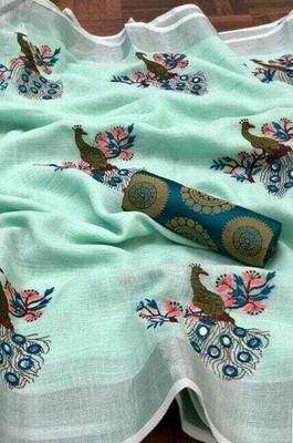 JASHALFAB Embroidered Bollywood Cotton Linen, Chanderi Saree(Multicolor)