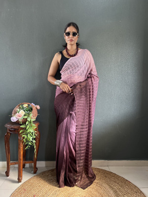PANZORA Striped Maheshwari Georgette Saree(Pink, Brown)