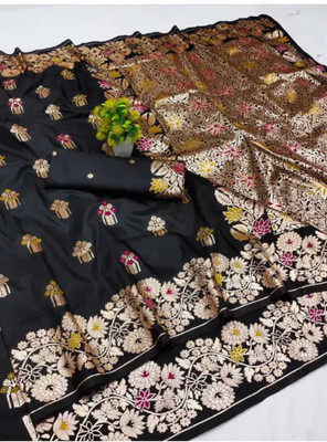 ISARA Woven, Embellished Banarasi Art Silk Saree(Dark Green)