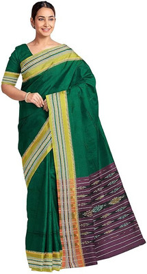 handloom paridhaan Dyed, Temple Border Handloom Pure Cotton Saree(Blue)