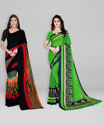 Leelavati Printed Daily Wear Georgette Saree(Pack of 2, Green, Black)