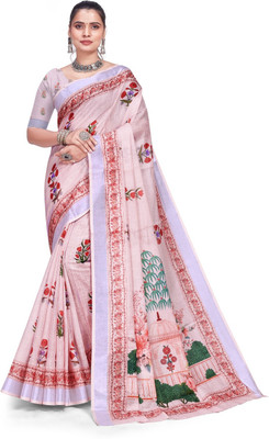 VIKASITA CREATION Digital Print Kanjivaram Linen Saree(Cream)