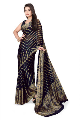 BilloRani Printed Daily Wear Chiffon, Georgette Saree(Dark Blue)
