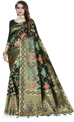 Vaanya Creation Woven Banarasi Jacquard Saree(Red, Black)