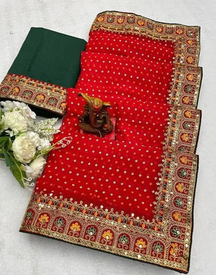Devangi Fashion Printed Bandhani Georgette Saree(Red)