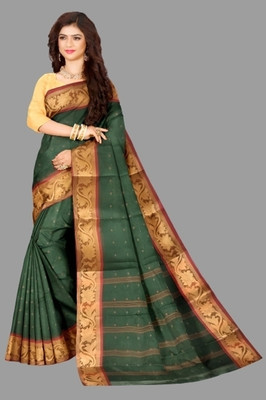 BD Taant Saree Self Design Tant Pure Cotton Saree(Green)