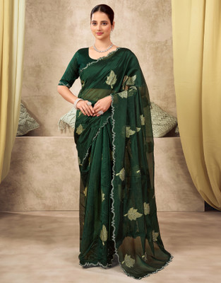 Samah Woven, Embellished, Self Design Bollywood Silk Blend, Jimmy choo Saree(Green, Gold)