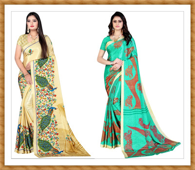 Leelavati Printed Bollywood Crepe Saree(Pack of 2, Multicolor)