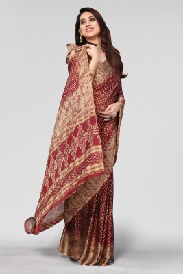 Winza Designer Printed, Geometric Print Bollywood Chiffon Saree(Maroon)