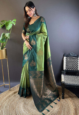 all about you Woven Paithani Silk Blend Saree(Green)