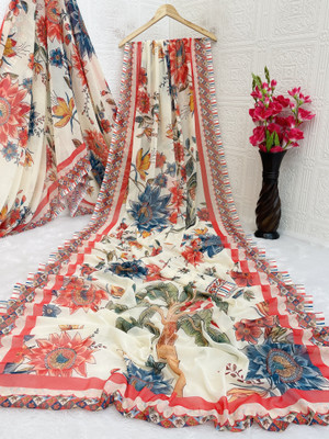 Pemal Designer Digital Print Bollywood Georgette Saree(Multicolor)