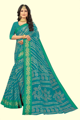 RUNAYA NX Printed Daily Wear Cotton Silk Saree(Light Blue)