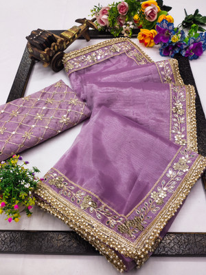 VRAJTEX FAB Embroidered Bollywood Net Saree(Purple)