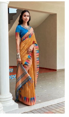 Elite Fashion Printed Daily Wear Cotton Blend Saree(Mustard)