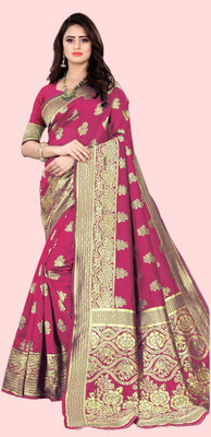 SOMVATI Woven, Self Design, Embellished Kanjivaram Art Silk, Jacquard Saree(Pink)