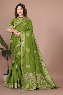 SuratSareeMall Woven, Self Design Banarasi Viscose Rayon Saree(Green)