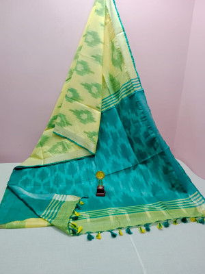 govind handloom Self Design Banarasi Pure Cotton Saree(Green, Blue)
