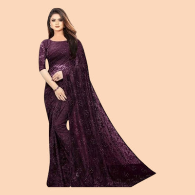nexxxa Solid/Plain Bollywood Net Saree(Purple)