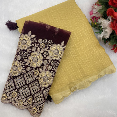 K 5 FASHION Solid/Plain Bollywood Chiffon Saree(Yellow)