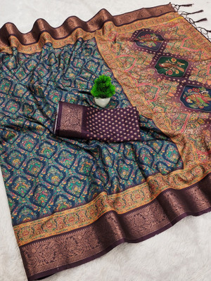 AVANTIKA FASHION Printed Kanjivaram Pure Silk, Art Silk Saree(Blue)