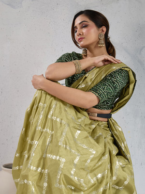 Pbs Prints Printed Bollywood Silk Blend Saree(Green)