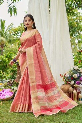 all about you Woven Bollywood Tissue Saree(Pink)