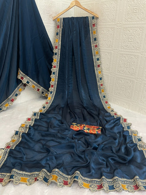 Divastri Solid/Plain Bollywood Tissue Saree(Dark Blue)