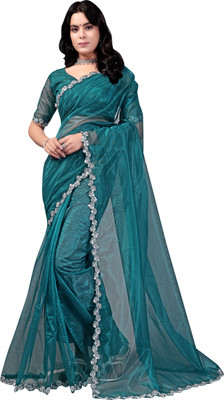 SROLY Embellished Bollywood Net Saree(Blue)