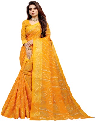 CHOICEIT Printed Bandhani Cotton Silk Saree(Yellow)