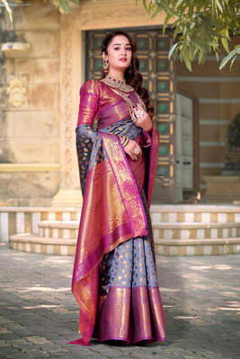 jayant creation Self Design, Woven Banarasi Silk Blend, Jacquard Saree(Grey)
