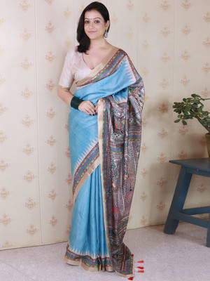 Nayanthara Trends Printed Daily Wear Tussar Silk Saree(Blue)