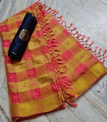 MINE CHOICE Self Design, Woven, Checkered Bollywood Organza, Chiffon Saree(Pink, Cream)