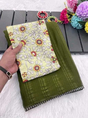 Dhanlaxmi CreationLLP Woven, Striped, Solid/Plain Manipuri Chiffon Saree(Green)