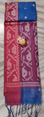 Muslin Woven Jamdani Muslin Saree(Blue)