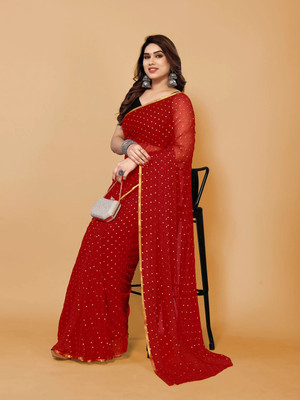DIVYASHAKTI FASHION Embellished Daily Wear Chiffon Saree(Red)