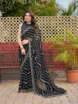 AAI LAXMI CREATION Embroidered Bandhani Georgette Saree(Black)
