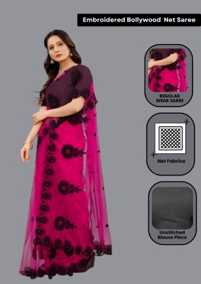 Yashvi Designer Embroidered Bollywood Net Saree(Pink)