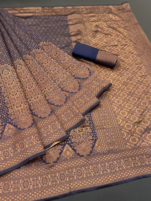 NESHVI ENTERPRISE Self Design Banarasi Jacquard Saree(Dark Blue)
