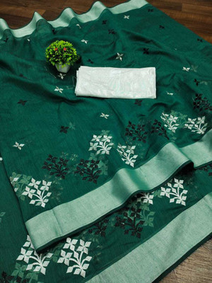 GLOWMOROUS Printed Chanderi Chanderi Saree(Dark Green)