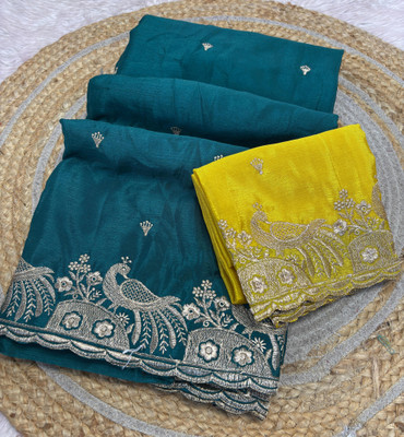CLICKTHEMALL Embellished Bollywood Chiffon Saree(Dark Green)