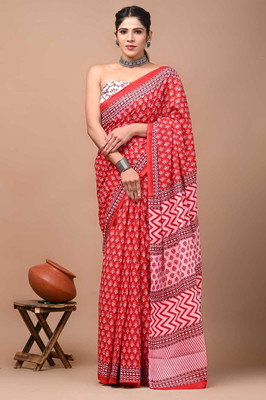 Tanishka Handicrafts Printed Daily Wear Cotton Blend Saree(Red)