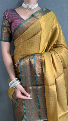MM VENTURE Woven Banarasi Silk Blend Saree(Yellow)