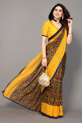 Priyashi Printed, Digital Print Bollywood Georgette Saree(Yellow)