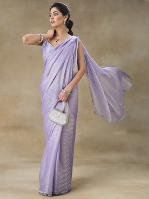 FABMORA Embellished Bollywood Chiffon Saree(Purple)