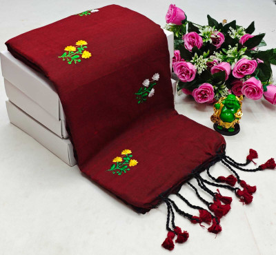 RIDDHIMAN FASHION Printed Handloom Khadi Saree(Maroon)