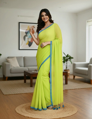 Trndysares Solid/Plain Handloom Handloom Khadi Saree(Light Green)