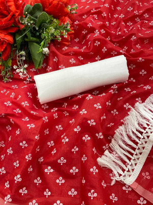 PIYA DESIGNER Hand Painted Chanderi Chanderi Saree(Red)