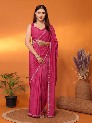 Divastri Embellished Bollywood Satin Saree(Pink)